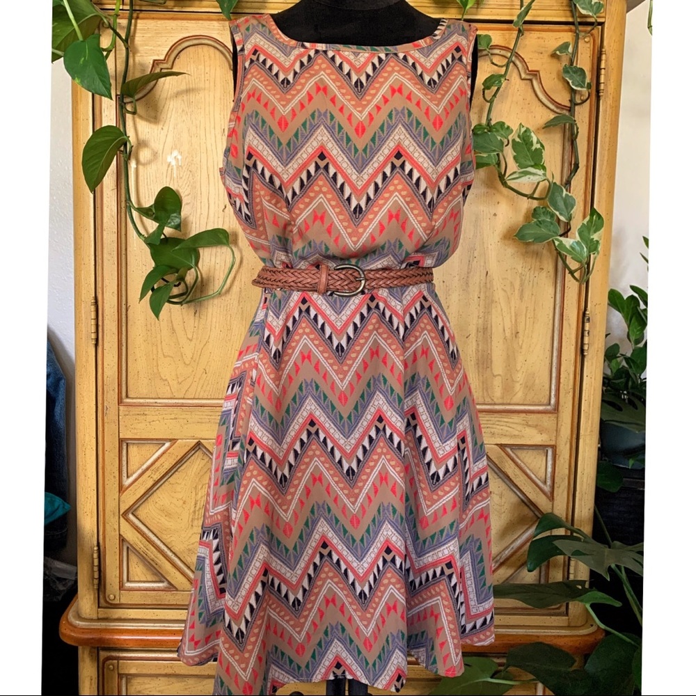 Tribal Print Boho Swing Dress | M